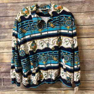 Alfred Dunner Vintage 90s Nautical Bomber Jacket Coat 22W Wind-Breaker‎ Blue Zip